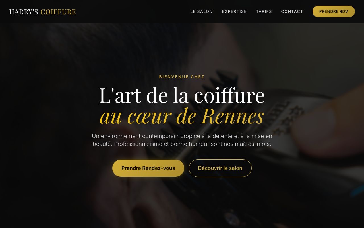 Site internet harrys-coiffure.fr créé par Pixel Forme, agence web Rennes